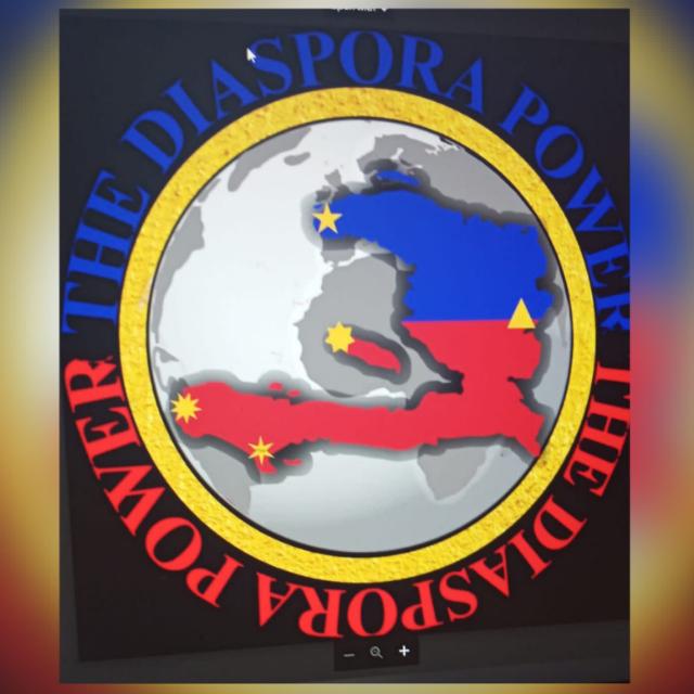 The Diaspora Power emblem featuring Haiti in blue and red